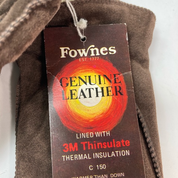 NWT Fownes M Brown Leather 3M Thinsulate Gloves - Picture 3 of 6